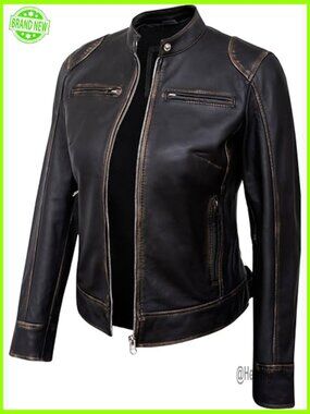 Lambskin Leather Jacket Cafe Racer Style Regular Fit Motorcycle